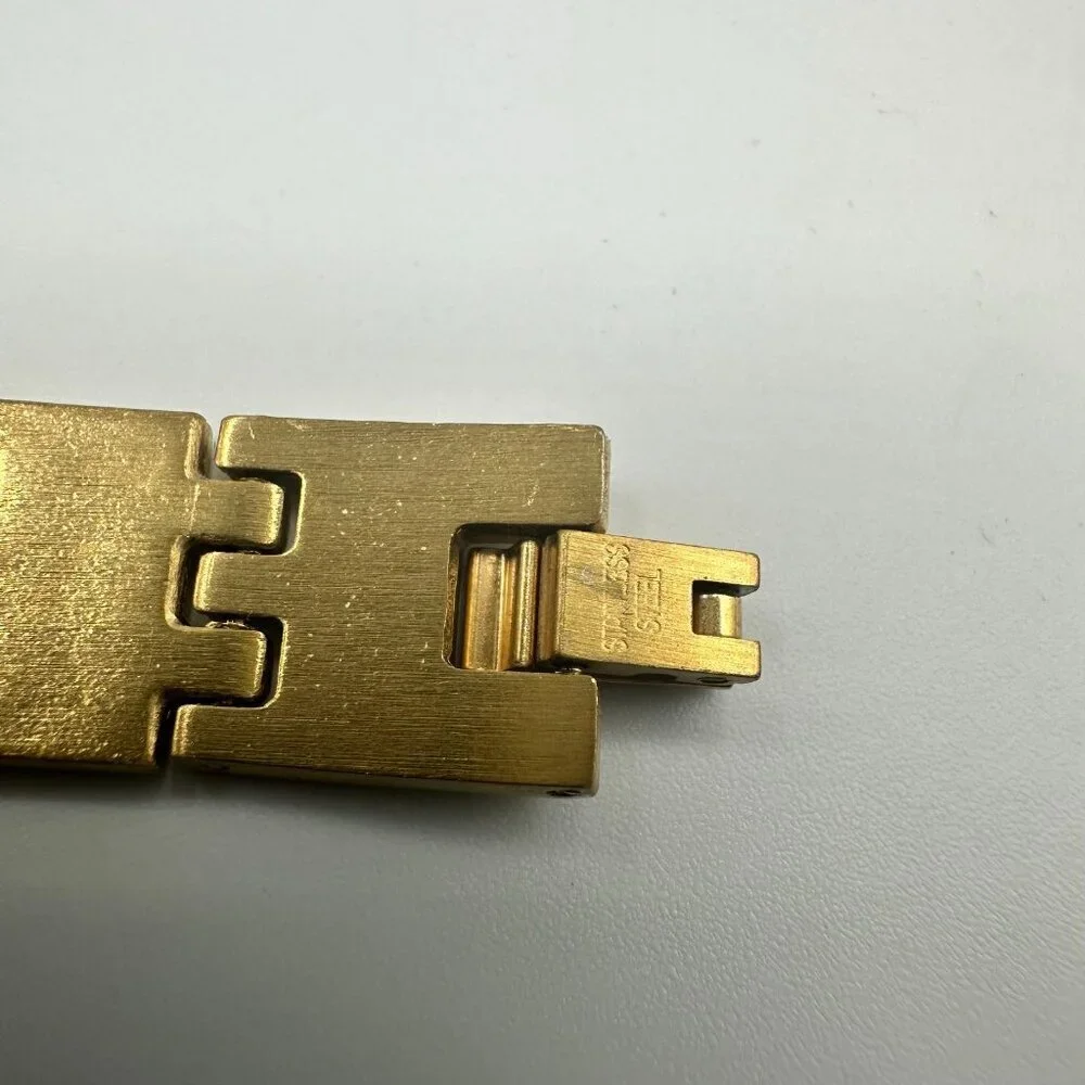 Stainless Steel Bracelet Men Gold Tone Brick Link Pattern 8.5 Inch